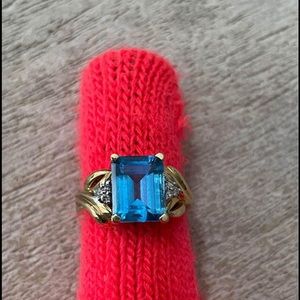 14k gold Blue Topaz and Diamond ring